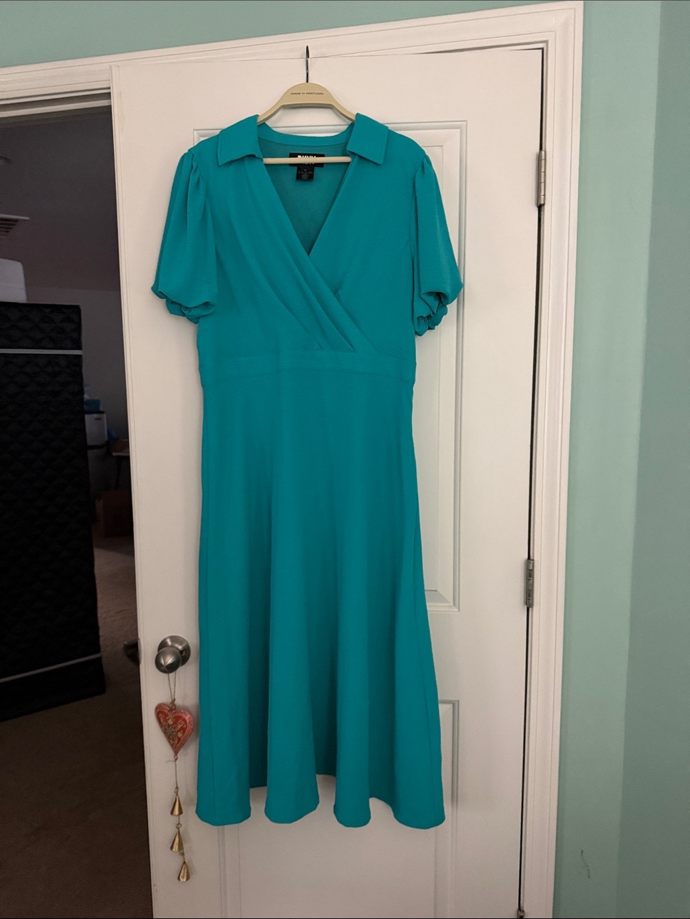 Dkny Teal V-Neck Wrap Midi Dress